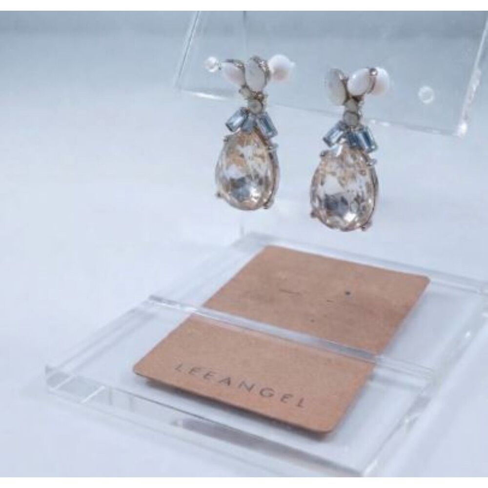 Lee Angel Pyrite Crystal Bead Cabochon Teardrop Wing Drop Earrings NWT 98